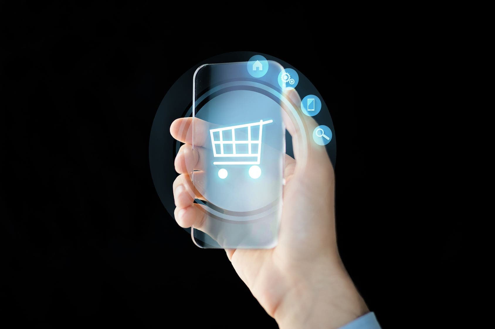 Cartão virtual: Celular com a tela transparente mostrando a imagem de um carrinho