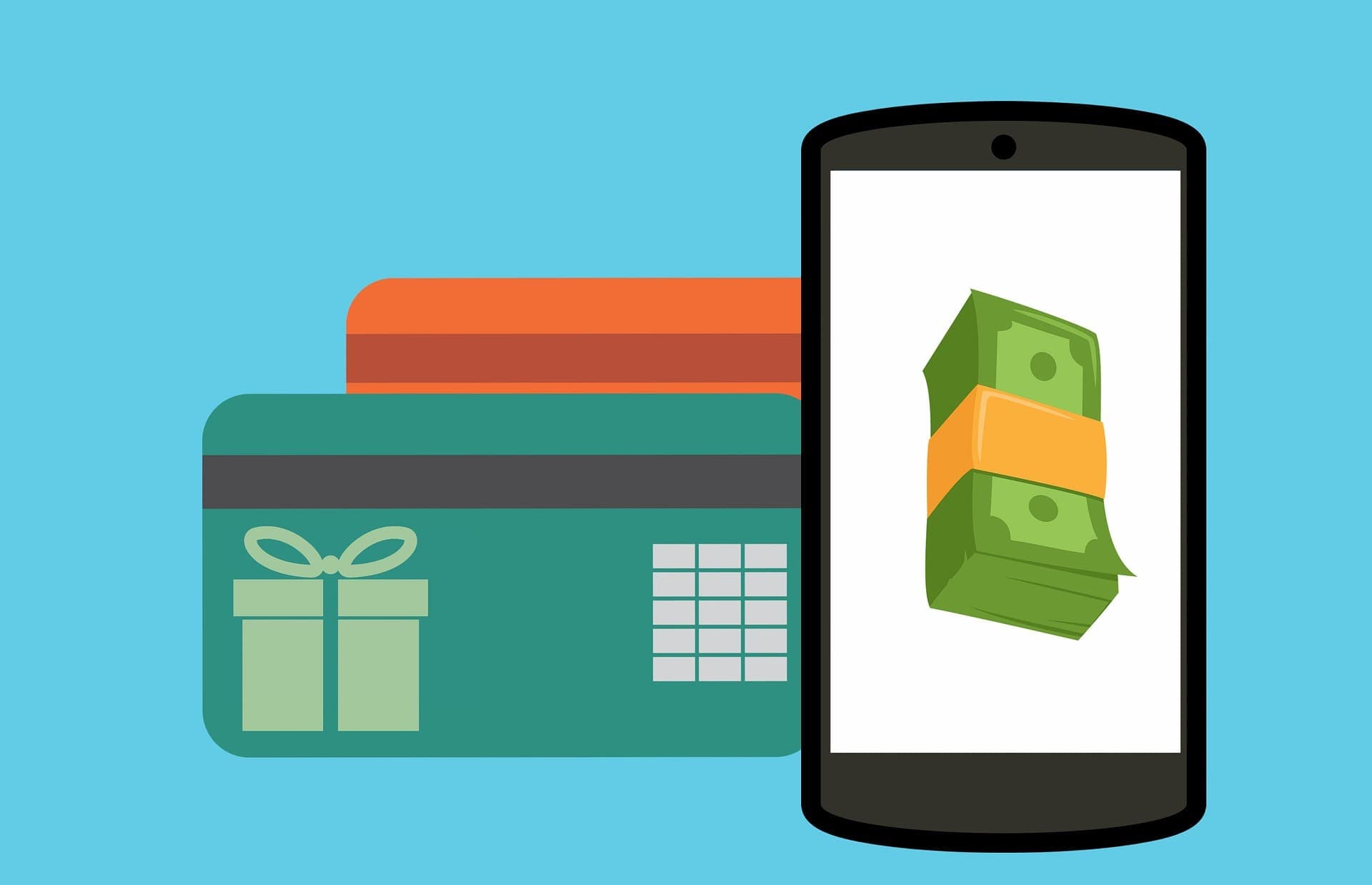 desenho de dois cartões e um celular (cartão virtual do Nubank)