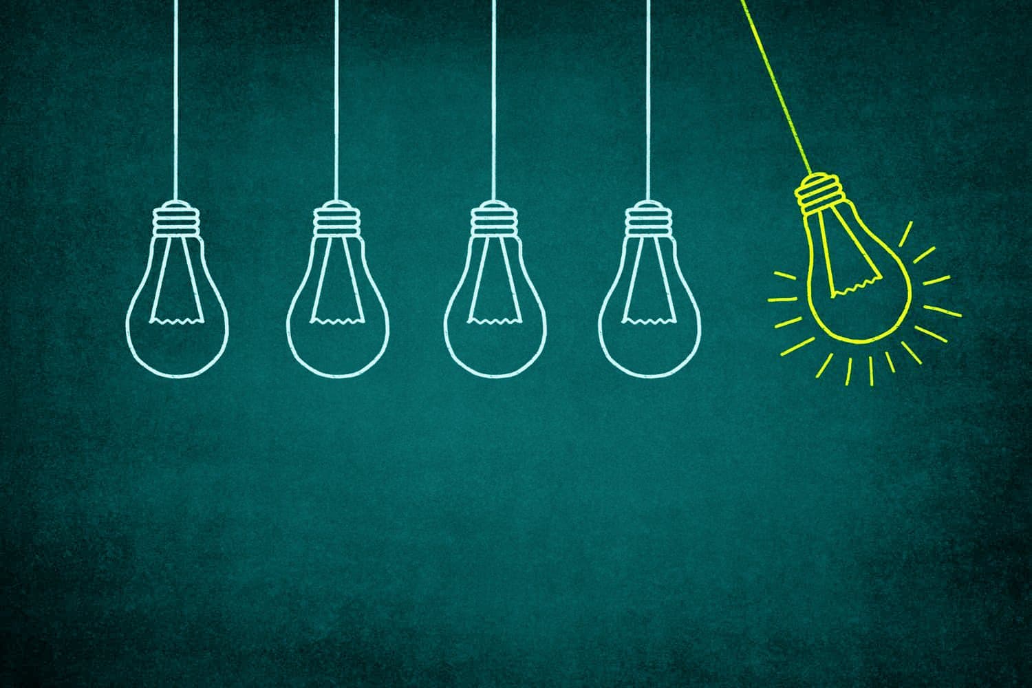 Empréstimo na conta de luz: ilustração mostra cinco lâmpadas penduradas e, uma delas, está acesa.